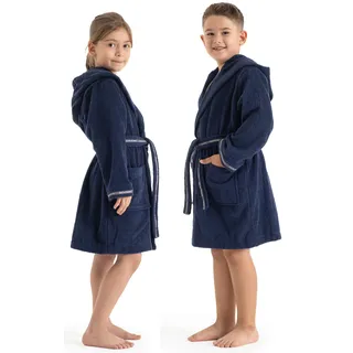 Bruno Banani Kinderbademantel BRUNO BANANI "Danny, Ideal für Zuhause, Schwimmbad oder im Urlaub" Gr. 128, blau (marine), L:84cm, Walkfrottee, Hausmäntel, mit Logostreifen, aus 100% Baumwolle