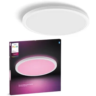 Philips Hue LED Panel White & Color Ambiance Devote Panelleuchte rund, 43 cm, Abschaltautomatik, Bluetooth, CCT - über Fernbedienung, Dimmfunktion, Farbsteuerung, Farbwechsel, Leuchtdauer einstellbar, Memoryfunktion, Nachtlichtfunktion, RGB, Smart Home, Timerfunktion, dimmbar über Fernbedienung, erweiterbar, mehrere Helligkeitsstufen, LED fest integriert, RGB weiß