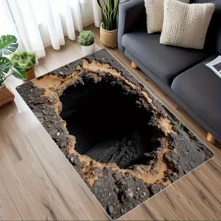 flowereyes Loch Teppich 3D Schwarz-Weiß Streifen-Wirbel,3D Teppich Optische Täuschung Loch Im Boden Wasserfest für Wohnzimmer & Eingang