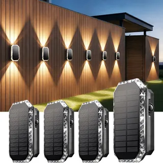 SUNNMO Solarlampen für Außen, Solar Wandleuchte Aussen Up and Down, Solarleuchten für Außen Wand Zaun Garten Winterfest IP65 Wasserdicht, 3 Lichtfarben Warmweiß Kaltweiß, 3000K/4000K/6500K, 4 Stück