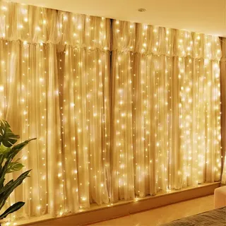 Lichtervorhang LED Warmweiß USB Fernbedienung 8 Modi Timer Hochzeit Deko 3x3m