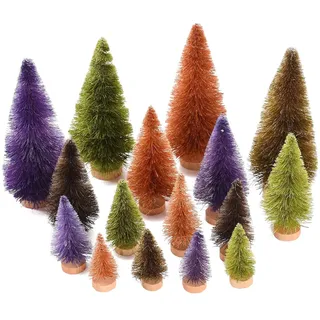 Mini-Weihnachtsbäume, 4 Größen, Sisalbäume, künstliche Weihnachtsbäume, Set mit Flaschenbürste, Schreibtisch-Weihnachtsdekoration (4 Farben), 16 Stück