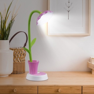 CECOMBINE Schreibtischlampe für Kinder, Sun Flower LED Augenschutz Tischlampe mit Stifthalter, USB WiederaufladbareBerührungssensor Tischlampe Dimmbare Nachttischlampe für Lesen, Lernen (Rosa)