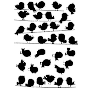 Plage Wandaufkleber-Kinder-Kleine Vögel auf dem Draht-Dekoration für Sockel, 2 Blätter 29,7 x 21 cm, Vinyl, schwarz, 29.7 x 0.1 x 21 cm