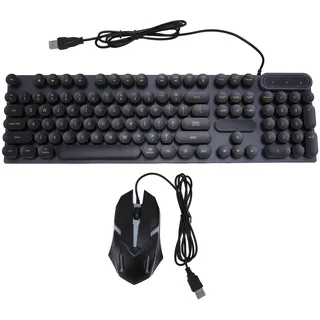 Asixxsix Mechanische Gaming-Tastatur im Schreibmaschinenstil, beleuchtete 1600DPI Retro-Punk-Tastenkappen, USB-Schreibmaschinen-Tastatur und Maus-Kombination für PC-Laptop-Gamer (D500 Black Punk Set)