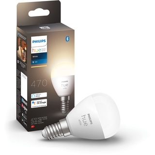 Philips Hue White E14 LED Lampe in Tropfenform (470 lm), dimmbares LED Leuchtmittel für das Hue Lichtsystem mit warmweißem Licht, smarte Lichtsteuerung über Sprache und App