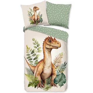 Traumschlaf Dino Tiere Baumwolle Grün 135 x 200 cm + 80 x 80 cm
