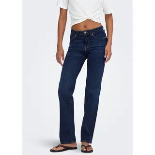 Slim-fit-Jeans ONLY "ONLPOWER MW PUSH UP SLIM STRAIGHT DNM", Damen, Gr. S (36), Länge 32, dunkelblau denim, Denim/Jeans, Obermaterial: 92% Baumwolle, 6% Polyester, 2% Elasthan, unifarben, slim fit lang, Jeans Slim-fit-Jeans, Baumwollmischung, mid waist, slim fit