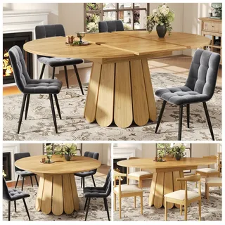STILVORA Esstisch Ausziehbar Esszimmertisch,Runder Küchentisch,für 6 Personen,Holzfarbe (Esstisch aus Holz, Ø118-158 cm,vintage Design, ausziehbare Tischplatte mit Stauraum)