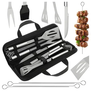 Kaminer Grillbesteck-Set Grillset BBQ Besteck Set Grillutensilien, (Grillbesteck-Set, 9 tlg., 9-teiliges Grillbesteck, inklusive Koffer), inklusive Koffer schwarz