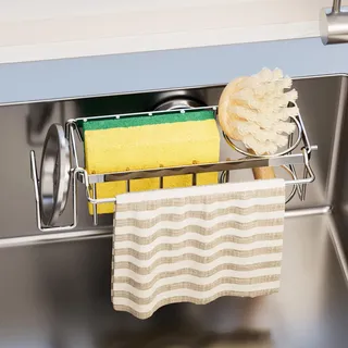 TAILI Schwammhalter, Spültuchhalter mit Saugnapf, Schwammhalter Spülbecken Anti-Rost &Wiederverwendbare Spülbecken Organizer Lagerung Schwamm, Bürste, Spültuch halten Spüle ordentlich - Silber