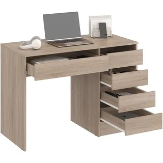 KOMTO Schreibtisch mit 5 Schubladen Sonoma Eiche – Computertisch, Bürotisch, Kinderschreibtisch mit Stauraum, PC Tisch für Jugendzimmer | Arbeitstisch PLIO 110 x 53 x 78,5 cm