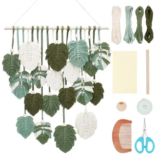 FREEBLOSS Makramee Wandbehang Blätter Makramee Monstera Wandbehang Tapisserie DIY Makramee Kit für Anfänger mit Anleitung Makramee Wandbehang Kit für Erwachsene Heimdekoration