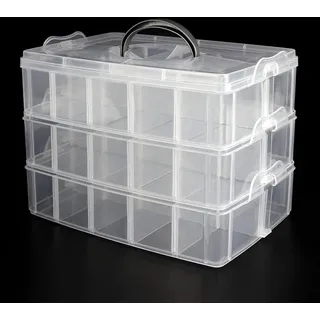 SENENQU Groß Sortierboxen Für Kleinteile, 30 Fächer Stapelbare Sortierbox, Transparente Plastik Aufbewahrungsbox für Spielzeug, Schmuck, Kosmetik&Accessoires - 32x19x24CM