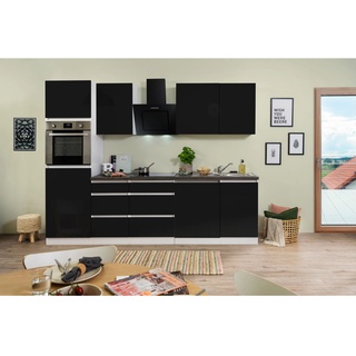 Respekta Küchenzeile/Küchenblock ohne E-Geräte 280 cm Grifflos Schwarz Hochglanz-Weiß