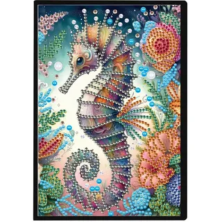 Generisch Diamond Painting Notizbücher Seepferdchen Notebook Tiere Blanko A5 Schreibheft Notizbuch Diamant Malerei Gemälde Lederbezug Tägliches Skizzenbuch Tagebuch Geburtstagsgeschenke 50 Seiten