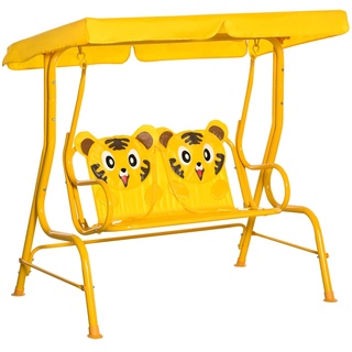 Outsunny Kinder Hollywoodschaukel 2-Sitzer Kinderschaukel mit verstellbarem Sonnendach Gartenschaukel für 3-6 Jahre Kinder Metall Gelb 110 x 74 x 113 cm