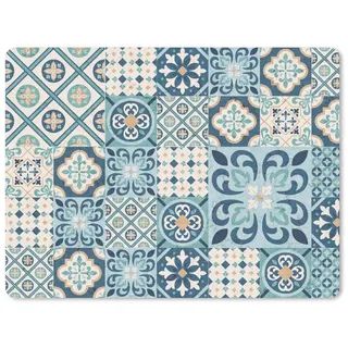 MuchoWow Mauspad Blumen - Blau - Design - Fliese (1-St), Gaming, Mousepad Klein, Büro Zubehör, Mausunterlage, 23x19 cm bunt 23 cm x 19 cm
