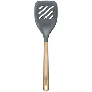 Zyliss Pfannenwender mit Schlitzen, Geschlitzter Wender aus Silikon mit Griff aus Eichenholz, 34 cm, Hitzebeständiger PBT-Kopf| Sicher für Antihaftpfannen, Kochutensil