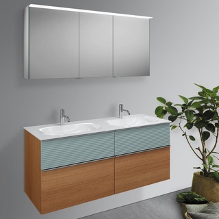 Burgbad Fiumo Badmöbel-Set Doppelwaschtisch mit Waschtischunterschrank und Spiegelschrank, SGGT142LF3960FOT55C0001G0146,