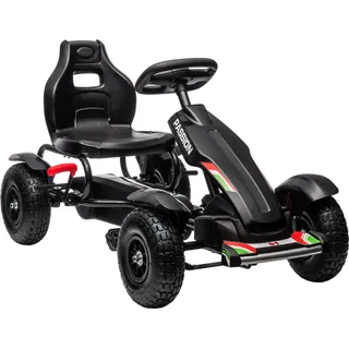 HOMCOM GoKart, Tretfahrzeug, Tretauto mit Handbremsen, Kinderfahrzeug mit verstellbarem Sitz, Pedal, Kettcar für 5-12 Jahre, Schwarz   Aosom