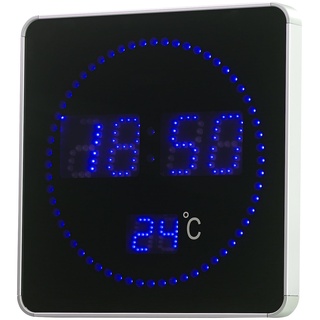 Flache LED-Funk-Tisch- & Wanduhr, Temperatur-Anzeige, blaue LEDs