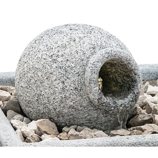 Dehner Gartenbrunnen Vaso mit LED, 57 x 56 x 56 cm, Granit, hellgrau, 56 cm Breite, handgefertigtes Wasserspiel inkl. Pumpe, Trafo und Kunststoffbecken grau