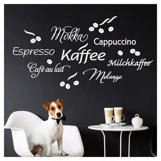 Wandaro W3457 Wandtattoo Kaffee I weiß 80 x 41 cm I Cappuccino Espresso Milchkaffee Küche Esszimmer selbstklebend Aufkleber Wandaufkleber Wandsticker