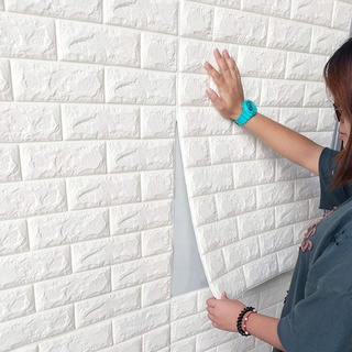 10pcs 3D Wandpaneel selbstklebende Stein Aussehen Tapete 70 x 77 cm PE Foam DIY Brick Stone Embossed Wall Paper Wall Stickers Wall Decor (weiß)