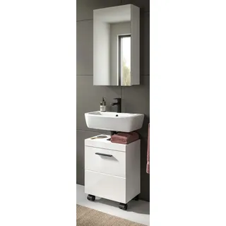 Inn.Furn Badmöbel-Set Talerno, (Badezimmer 2-teilig in Weiß Hochglanz, Breite 40 cm), Schrank auf Rollen, ideal für kleine Bäder oder Gäste-WC weiß