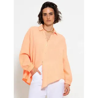 SASSYCLASSY Longbluse Oversize Musselin Bluse Damen kurz Langarm Elegant Hemdbluse lang aus Baumwolle mit V-Ausschnitt, One Size (Gr. 36-48) weiß