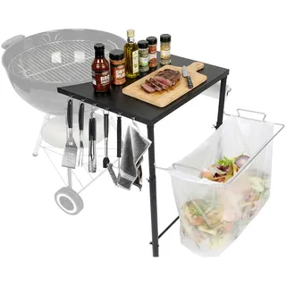 Denmay Grill Beistelltisch für Weber Kettle 47/57/67cm Kugelgrill, Seitentisch für Weber Smokey Mountain 47/57cm Grill, Master-Touch Holzkohlegrill, Premium Grill Zubehör, Holzkohle Kegelgrilltisch