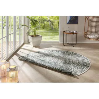 freundin Home Collection Nora In- Outdoor Teppich Rund – Wendeteppich Wetterfest Modernes Design Runder Teppich für Balkon Terrasse Wintergarten Badteppich Wohnzimmerteppich, Grün Creme, 140cm
