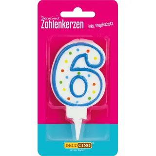 DECOCINO Zahlenkerzen Zahl „6“ – Torten-Kerzen Happy-Birthday-Deko, Gerbutstags-Kerzen, Geburtstags-Deko für Geburtstags-Torte & Geburtstags-Kuchen, 7cm