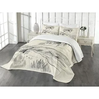 Tropischer Strand, dekorative, gesteppte Palmenbaum-Bettwäsche-Set – 2-teilig mit Kissenbezügen – 170 x 220 cm – Creme, Schwarz