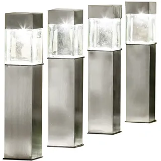 EZSolar Wegeleuchte Edelstahl, Glas 39,7 cm 4er Set Silber