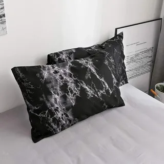 CoutureBridal® 2er Set Schwarz Kissenbezug Kissenbezüge 80 x 80 cm Marmor Muster Mikrofaser Kopfkissenbezug