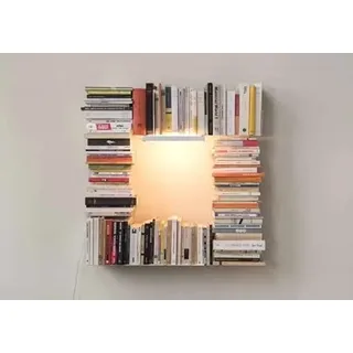 TEEbooks – Quadratisches Bücherregal 75 x 75 cm | Unsichtbares Wandregal Design aus Stahl Weiß | Minimalistische Bücherwand Made in Italy | Einfache Wandmontage
