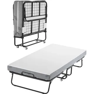 Rollbett Klappbett mit 12,5 cm Schaumstoffmatratze Faltbares Metallbett - Gästebett mit Komfortschaum - Platzsparendes Mobilbett