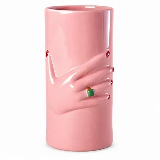 Rice Keramikvase Pink mit Handbemalung, 20 cm, Ø 10 cm, pink