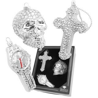 Christbaumschmuck KREBS GLAS LAUSCHA "Glasornamente Set "Sub Culture Xmas", mit Strassteinen, 8 cm bis 13 cm" Weihnachtsbaumschmuck silberfarben Weihnachtsbaumschmuck Weihnachtsdeko, Weihnachtsbaumkugel, Christbaumkugeln aus Glas