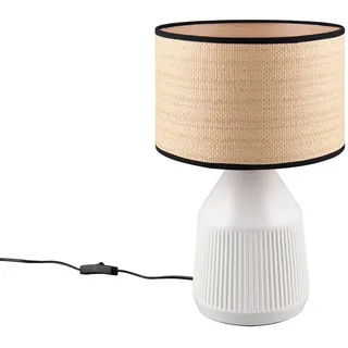 Reality Leuchten LED Tischleuchte Keramikfuß, Papier geflochten, Höhe 43cm, Leuchtmittel dimmbar, LED wechselbar, Warmweiß, groß-e Landhaus-Stil Tischlampe mit Keramik-Fuß & Lampenschirm Natur weiß