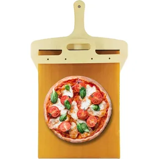 Sliding Pizza Peel,50 x 30cm Verschiebbarer Pizzaschaufel,Der Pizzaschieber, Der Pizza Perfekt Uberträgt, mit Griff,Antihaft Pizza Schale,Pizza Zubehör