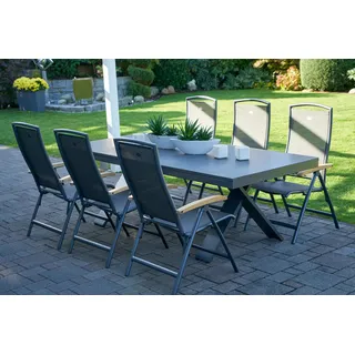 HARTMAN Sondermodell Xanadu / Raffaelo Garten-Essgruppe, xerix/anthrazit, Alu/Glaskeramik, 6 Klappstühle, 220/280x100cm