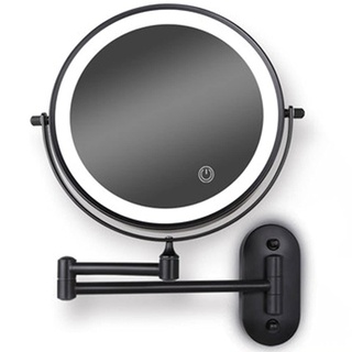 MRJ Kosmetikspiegel LED Beleuchtet mit 1x/7x Fache Vergrößerung Touchscreen Batterie Schminkspiegel Rasierspiegel 360°Schwenkbar Faltbar Wandmontage für Badezimmer Black