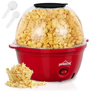 Homelux Popcornmaschine 450W Mini Popcorn Maschine mit Messlöffel Antihaftbeschichtung Snack Popper für Zuhause Party Kinder, Deckel als Servierschale, Stille & Rot