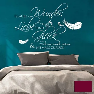 Wandtattoo Wandbild Wandaufkleber Wandsticker Aufkleber Sticker Zitat Spruch Glaube an Wunder... mit Federn M1970 ausgewählte Farbe: *beere* ausgewählte Größe: *M - 60cm breit x 45cm hoch*