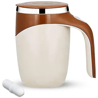 nsihing Tasse Selbstrührende Tasse mit Deckel, Thermosbecher Edelstahl 380ml, USB Wiederaufladbar Selbstrührender Kaffeebecher mit Griff braun