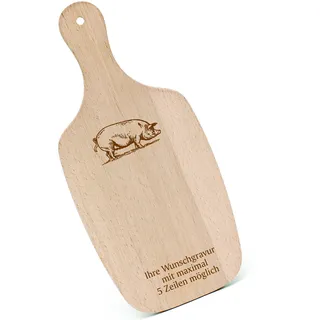 Schneidebrett Frühstücksbrettchen Gravur personalisiert - Schwein - mit Griff 330x150 Holzbrett Holz Küche Schneidbrett