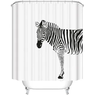 BOYOUTH Duschvorhang mit schwarz-weißen Streifen, Zebra-Muster, Digitaldruck, für Badezimmer, Dekoration, Polyester, wasserdicht, mit 10 Haken, 150 x 180 cm, mehrfarbig